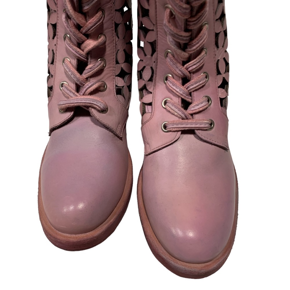 Free People Flower Power Lace-up Festival Ankle Boots Pink Combat Sz 36 US 6 - Picture 4 of 16